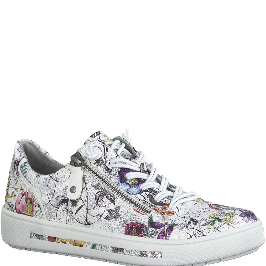 Ladies Styles | Jana Jana Trainer Wide Fit White Flower 23661-149