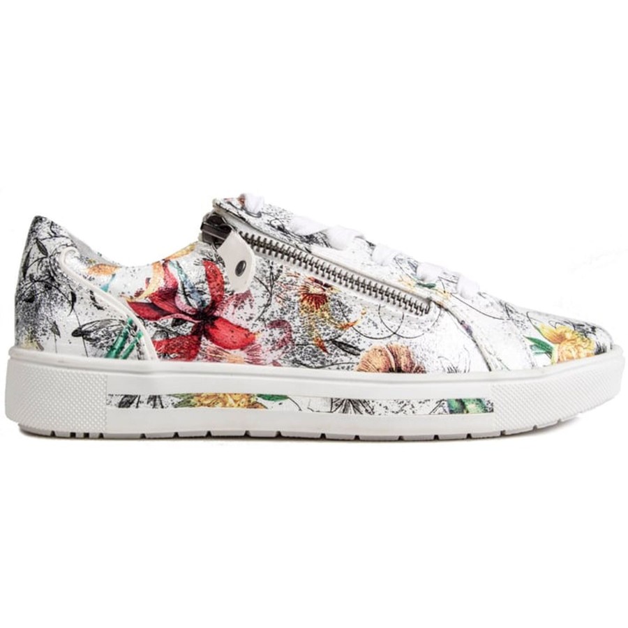 Ladies Styles | Jana Jana Trainer Wide Fit White Flower 23661-149