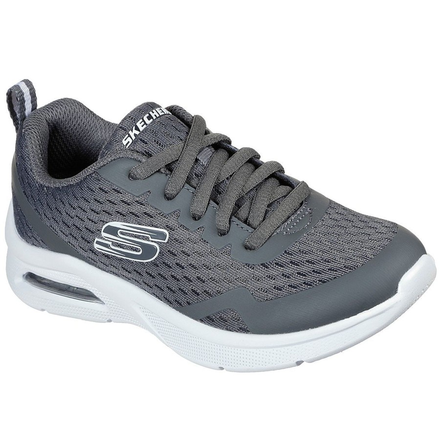 Back To School | Skechers Skechers Air-Cushioned Youths Trainer With Lace 403774 Charcoal