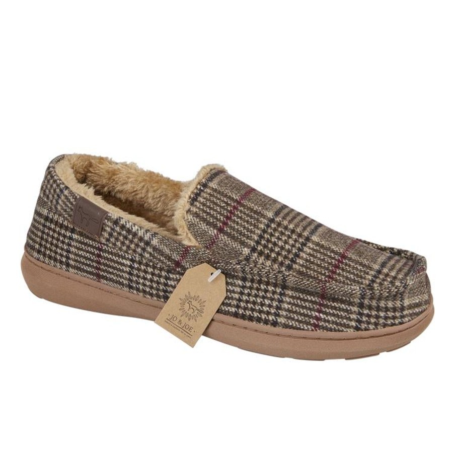 Men'S Styles | Jo & Joe Jo & Joe Men'S Fur Lined Moccasin Slipper Taunton Brown