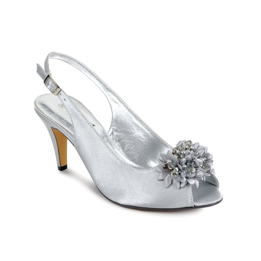 Lunar Occasion Wear And Bags | Lunar Lunar Sabrina Occasion Shoe Silver Grey Satin Slingback Flr081 Matching Bag Available