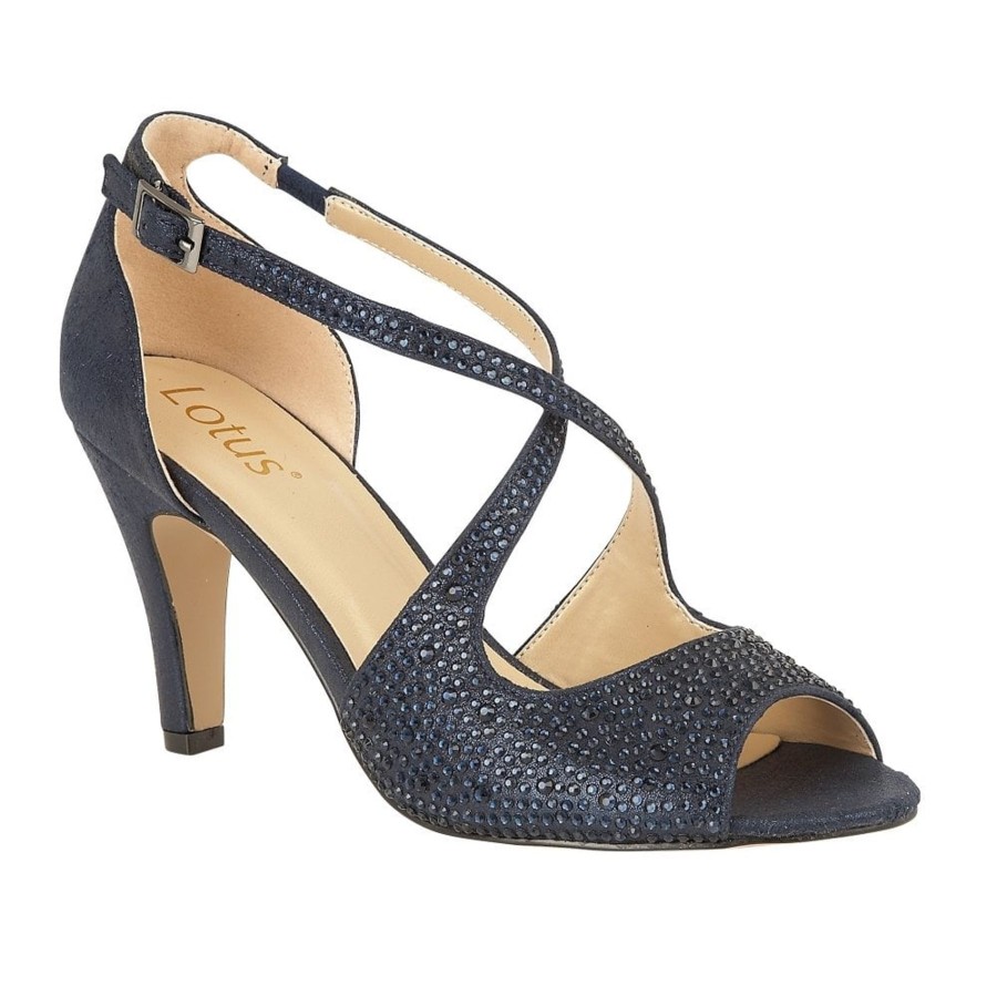 Wedding And Party Wear | Lotus Lotus Navy Diamante Rosa Open-Toe Shoes