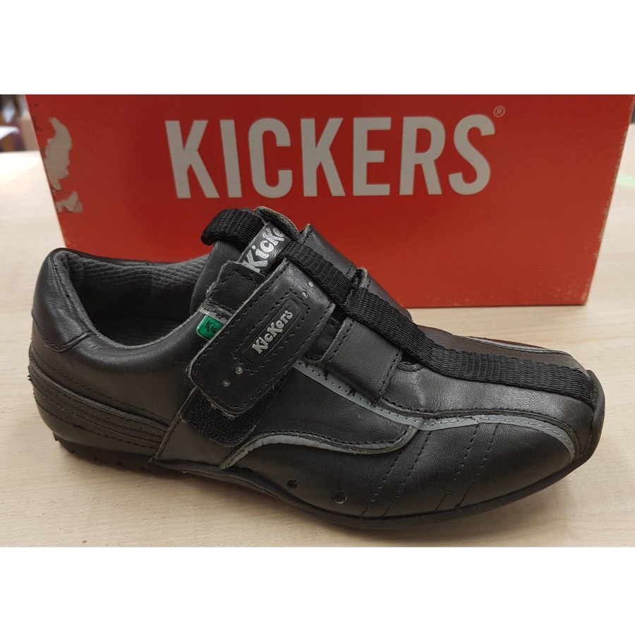 Kickers | Kickers Kickers Zip Black Leather Touch Fastening School Shoe