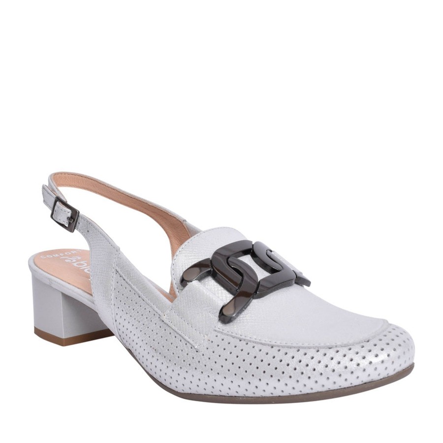 Bioeco Shoes And Matching Bags | Bioeco Bioeco 3963 Silver Sling Back Block Heel Occasion Shoe 3963-2103