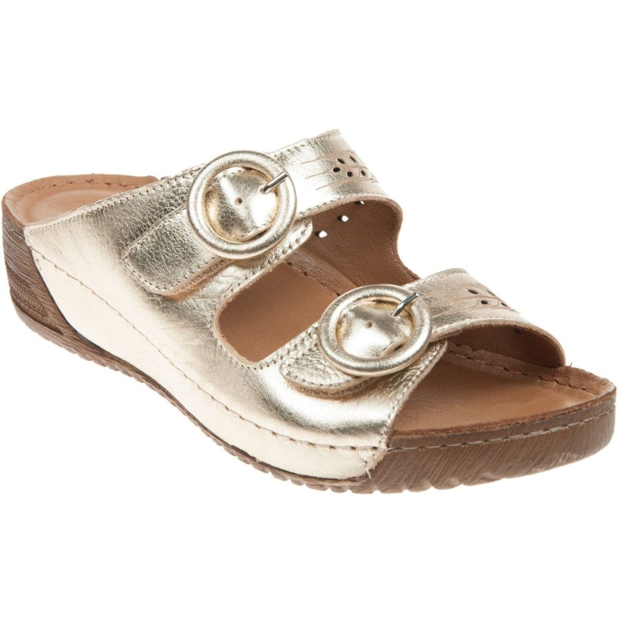 Ladies Styles | Adesso Adesso Junogold Dul Strap Leather Mule Sandal Juno-A7188