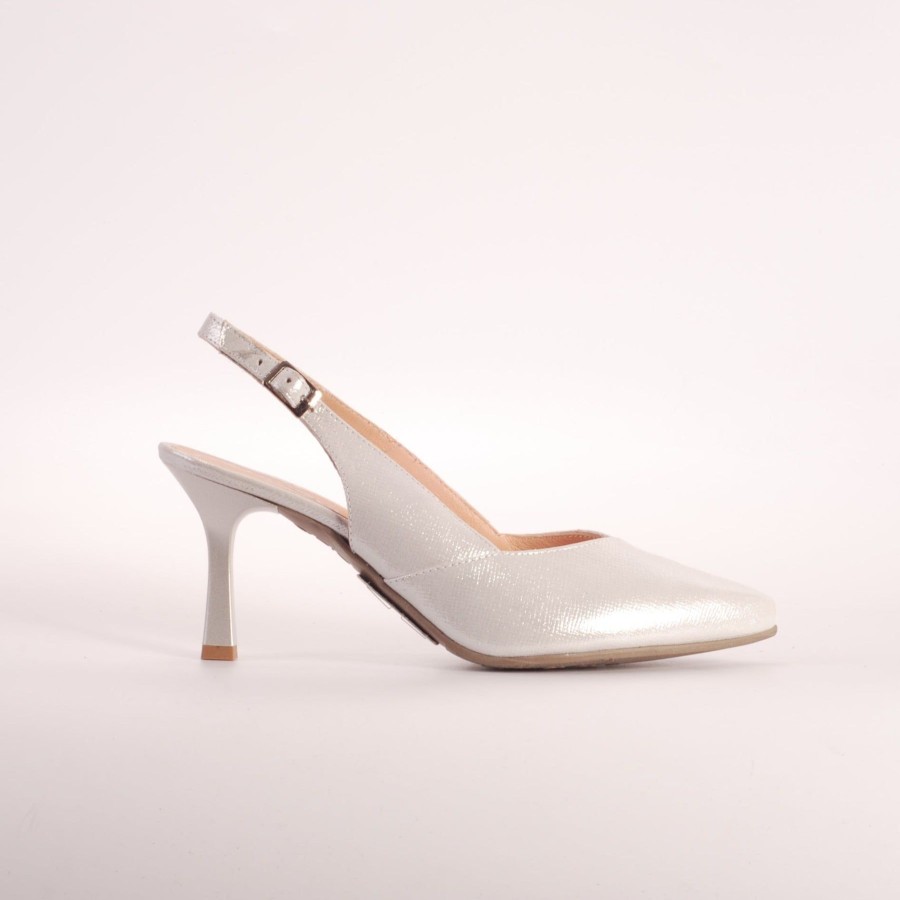 Wedding And Party Wear | Bioeco Bioeco 4009 Silver Closed Toe Slingback Occasion Shoe Matching Bags Available