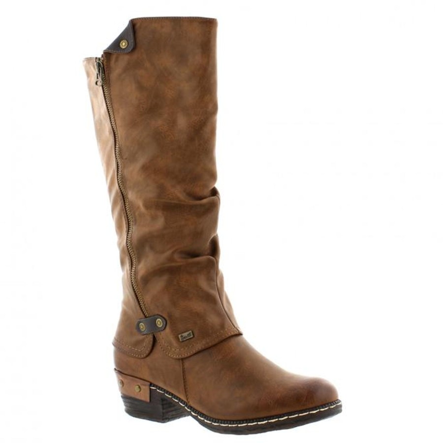 Long Boots And Riding Boots | Rieker Rieker Long Boot Brown With Zip 93655-26