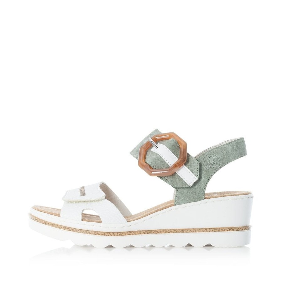 Sandals And Toe-Posts | Rieker Rieker Wedge Sandal 67476-81 White/Green