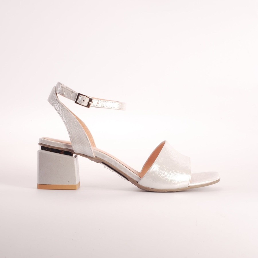 Wedding And Party Wear | Bioeco Bioeco 3942 Silver Block Heel Dress Sandal Matching Bag Available