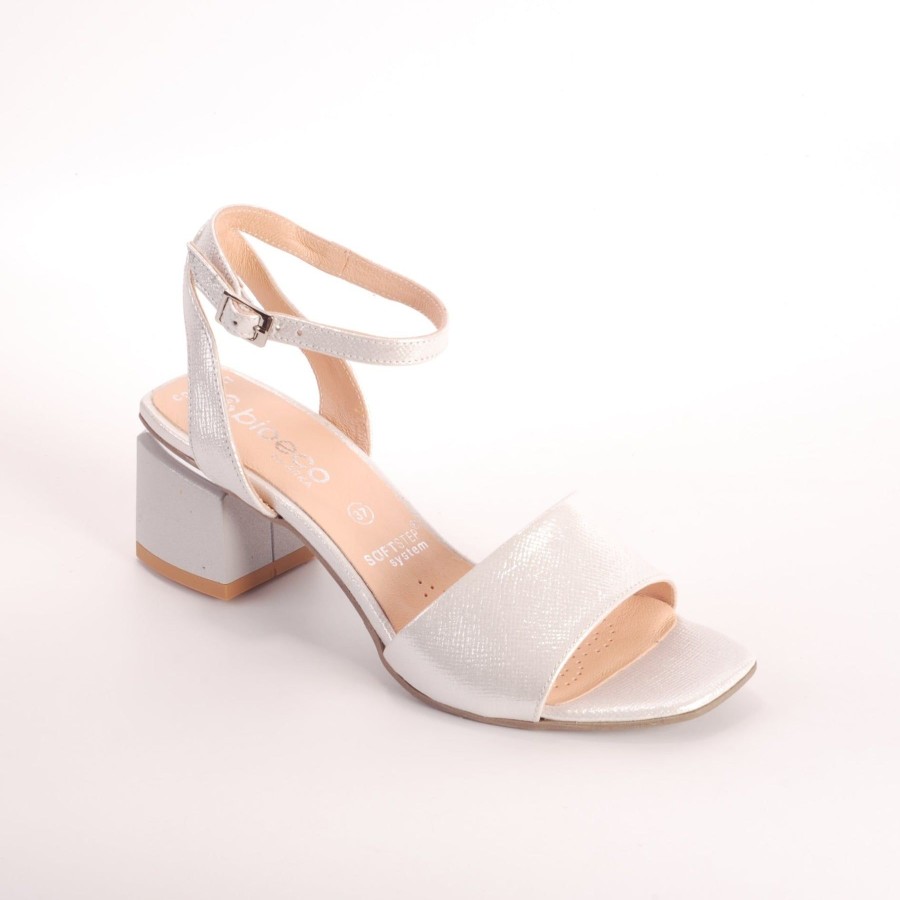 Wedding And Party Wear | Bioeco Bioeco 3942 Silver Block Heel Dress Sandal Matching Bag Available