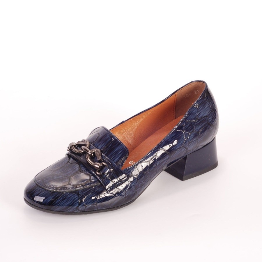 Bioeco Shoes And Matching Bags | Bioeco Bioeco 6087 Navy Croc Low Heeled Loafer