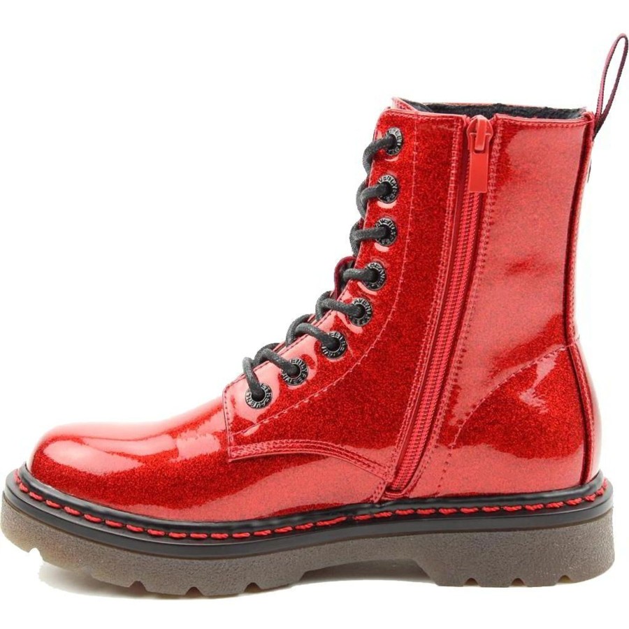 Ankle Boots & Hikers | Heavenly Feet Heavenly Feet Ankle Boot With Lace And Zip Justina Red Glitter