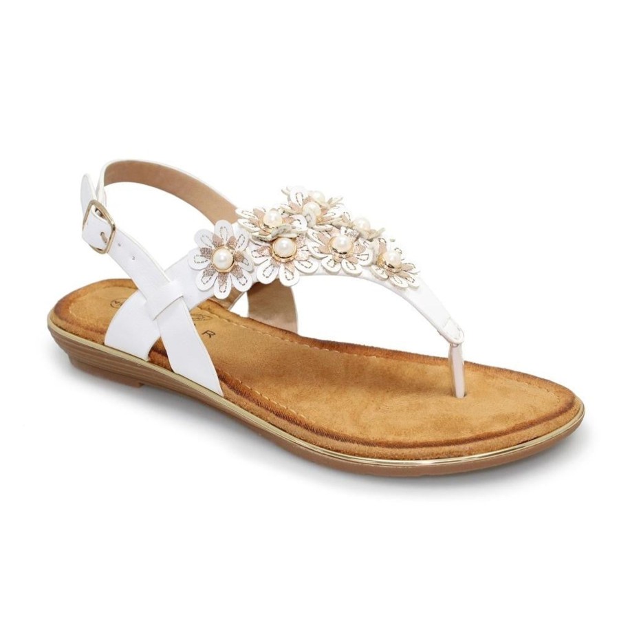 Sandals And Toe-Posts | Lunar Lunar Sandal Kinsley White Toe Post Jly103Wt