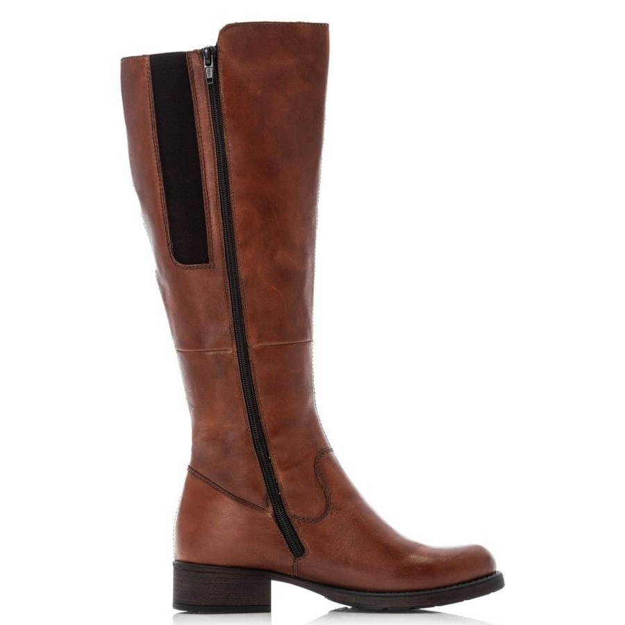 Long Boots And Riding Boots | Rieker Rieker Long Zip Up Leather Boots Brown Z9590-25