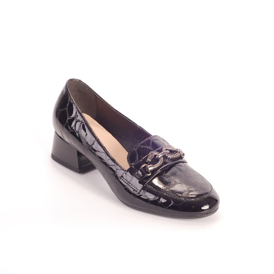 Bioeco Shoes And Matching Bags | Bioeco Bioeco 6087 Black Croc Low Heeled Loafer