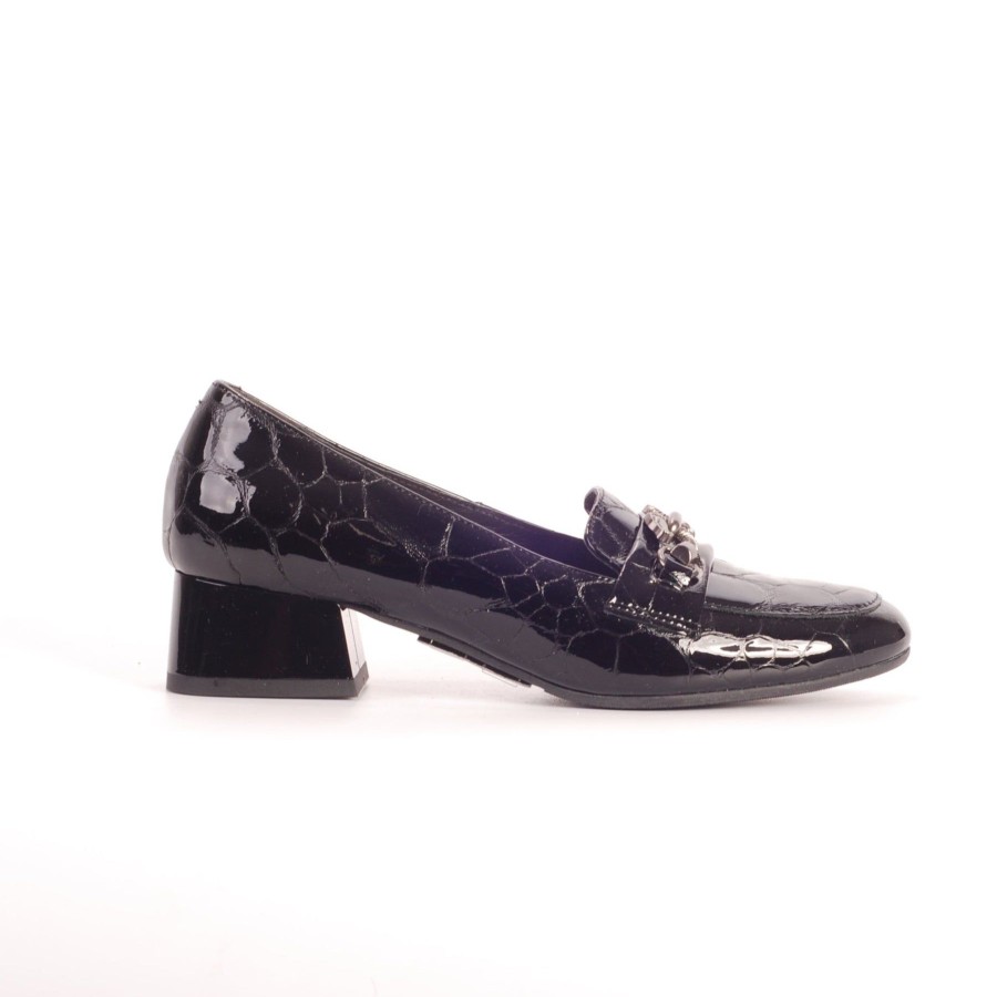 Bioeco Shoes And Matching Bags | Bioeco Bioeco 6087 Black Croc Low Heeled Loafer