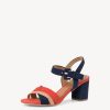 Ladies Styles | Wendel Marco Tozzi 28323 Navy / Orange Block Heel Sandal 28323-890