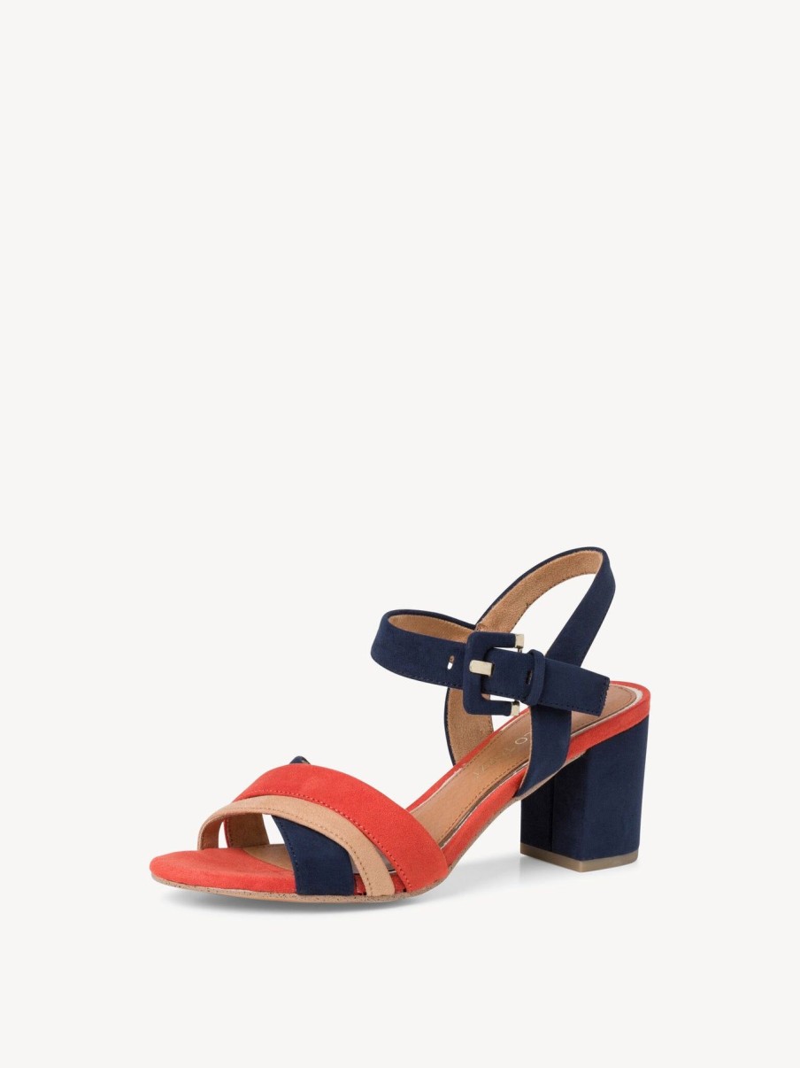 Ladies Styles | Wendel Marco Tozzi 28323 Navy / Orange Block Heel Sandal 28323-890