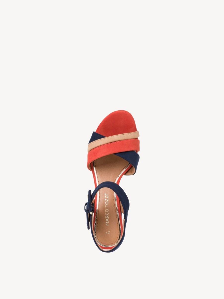 Ladies Styles | Wendel Marco Tozzi 28323 Navy / Orange Block Heel Sandal 28323-890