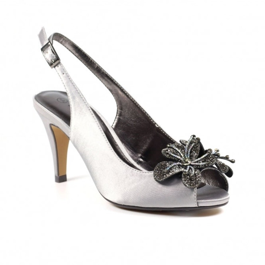 Wedding And Party Wear | Lunar Lunar Occasion Wear Ankara Dark Grey Slingback Peep Toe Shoe Flr039