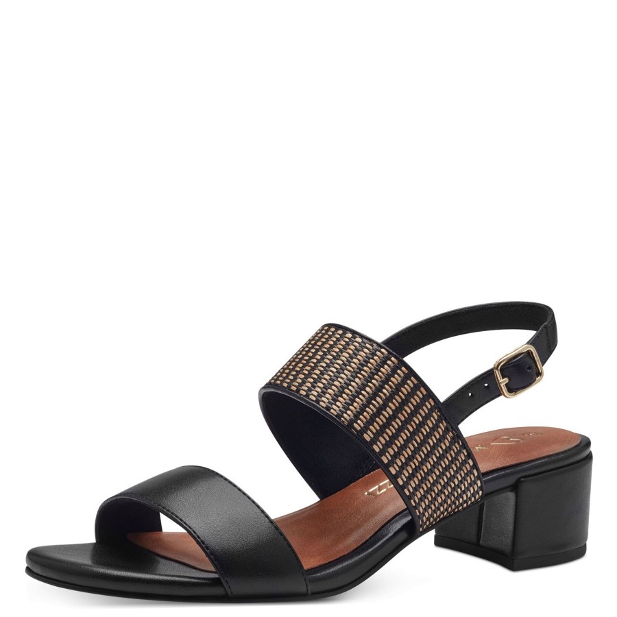 Ladies Styles | Wendel Marco Tozzi 28203 Black Combination Block Heel Sandal 28203-098