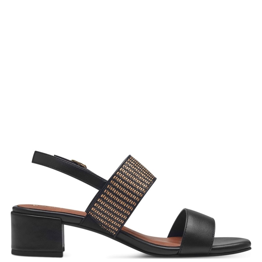 Ladies Styles | Wendel Marco Tozzi 28203 Black Combination Block Heel Sandal 28203-098