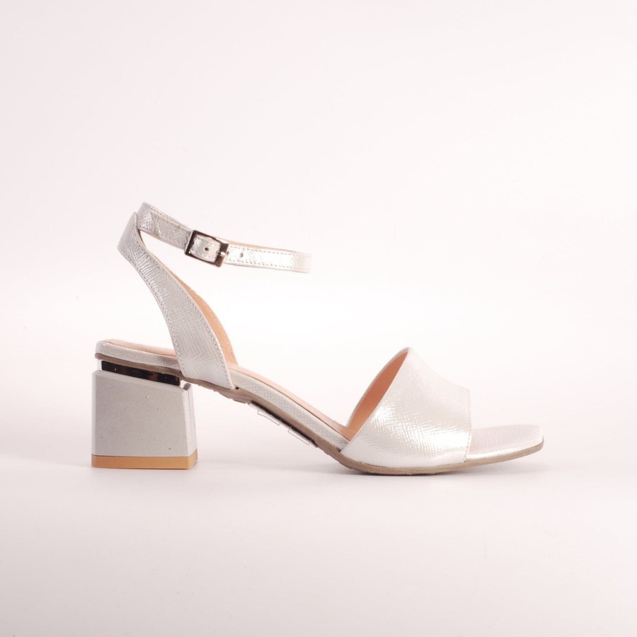 Bioeco Shoes And Matching Bags | Bioeco Bioeco 3942 Silver Block Heel Dress Sandal Matching Bag Available