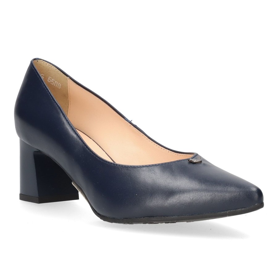 Bioeco Shoes And Matching Bags | Bioeco Bioeco 6508 Navy Leather Medium Heel Court Shoe 6508-1570