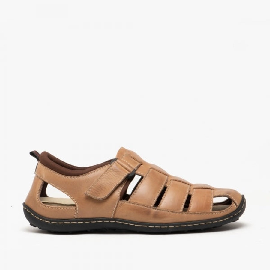 Men'S Sandals | Marlows Mens Leather Caged Touch Fastening Sandals Brown M498