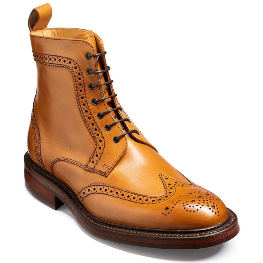 Men'S Formal And Work Shoes | Barker Barker Brogue Boot Calder Tan Wing Cap With Dainite Sole