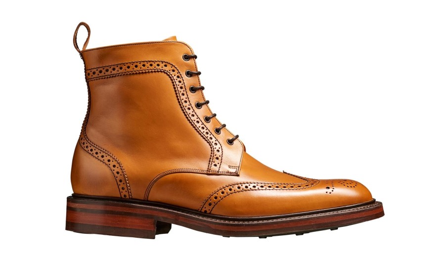 Men'S Formal And Work Shoes | Barker Barker Brogue Boot Calder Tan Wing Cap With Dainite Sole