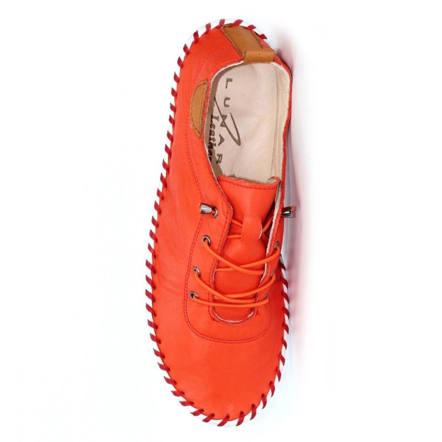 Shoes And Trainers | Lunar Lunar Plimsoll St Ives Orange Fle030 Soft Leather With Elastic Laces