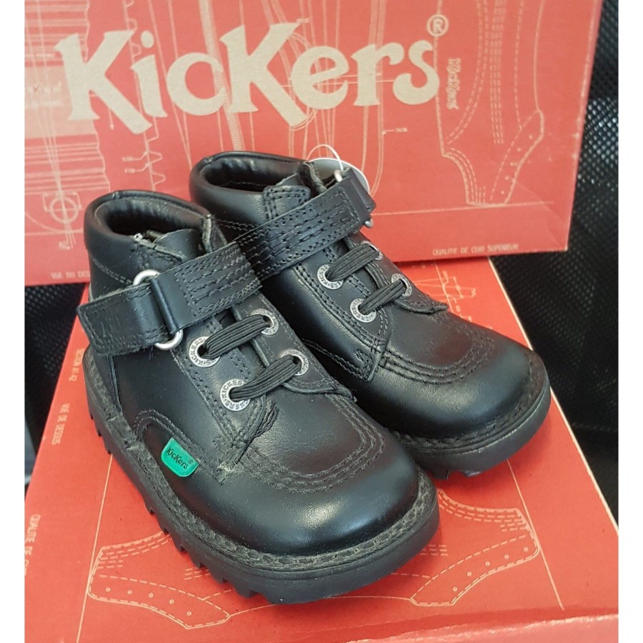 Kickers | Kickers Kickers Kick Quick Black Leather Infants Slip On Shoe