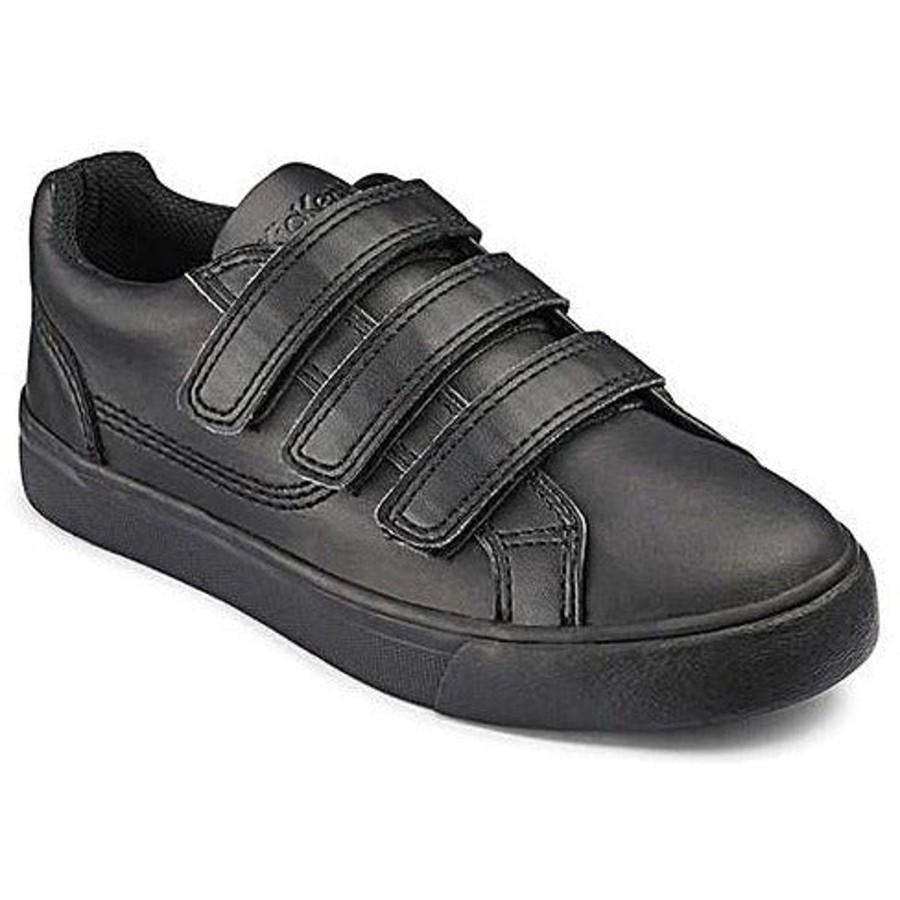 Kickers | Kickers Kickers Black Leather Tovni Tripple Touch Fastening School Shoe