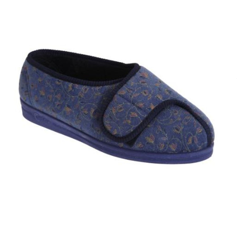 Ladies Styles | Marlows Comfylux Helen Extra Wide Fitting Slipper Touch Easy Fastening For Cosy Feet