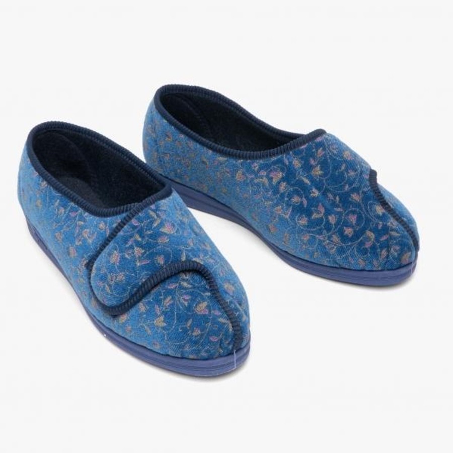 Ladies Styles | Marlows Comfylux Helen Extra Wide Fitting Slipper Touch Easy Fastening For Cosy Feet