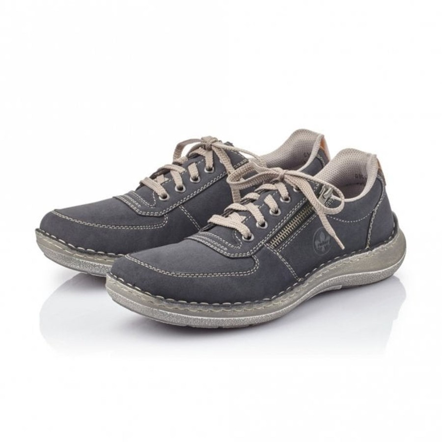 Men'S Styles | Rieker Rieker Men'S Casual Shoe With Lace And Zip 03030-14 Navy