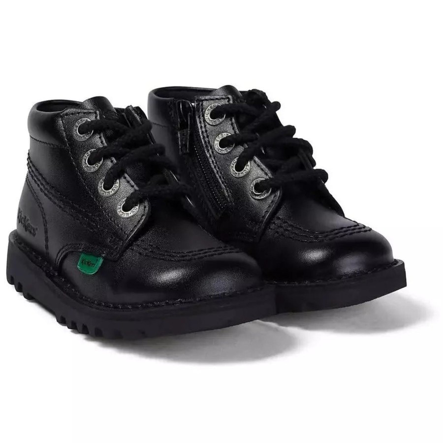 Back To School | Kickers Kickers Kids Kick Hi Zip Black Leatherboots 115825