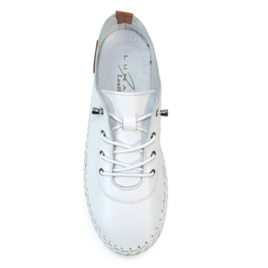 Ladies Styles | Lunar Lunar Plimsoll St Ives White Fle030Bl Soft Leather With Elasticated Lace