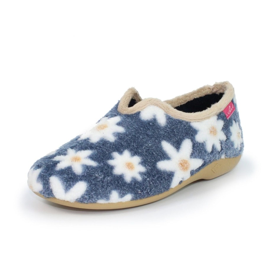 Ladies Slippers | Lunar Lunar Slipper Daisy Blue Flower Full Slipper