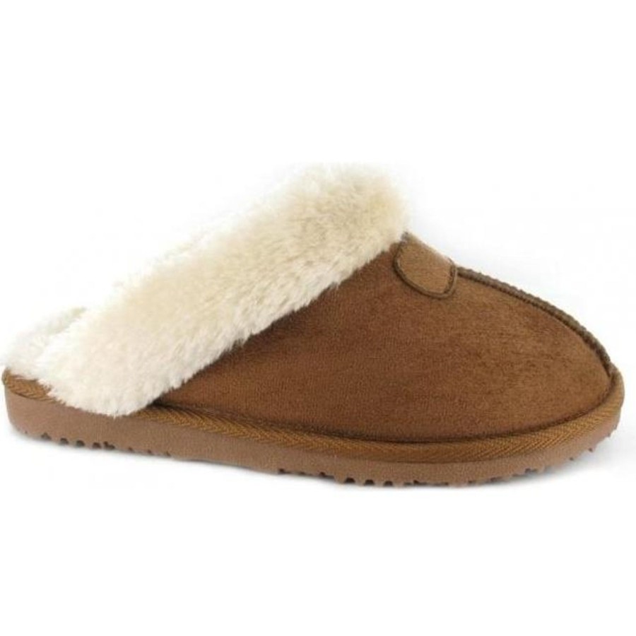 Ladies Slippers | Ella Ella Slipper Jillchestnut Luxury Fur Lining And Memory Foam