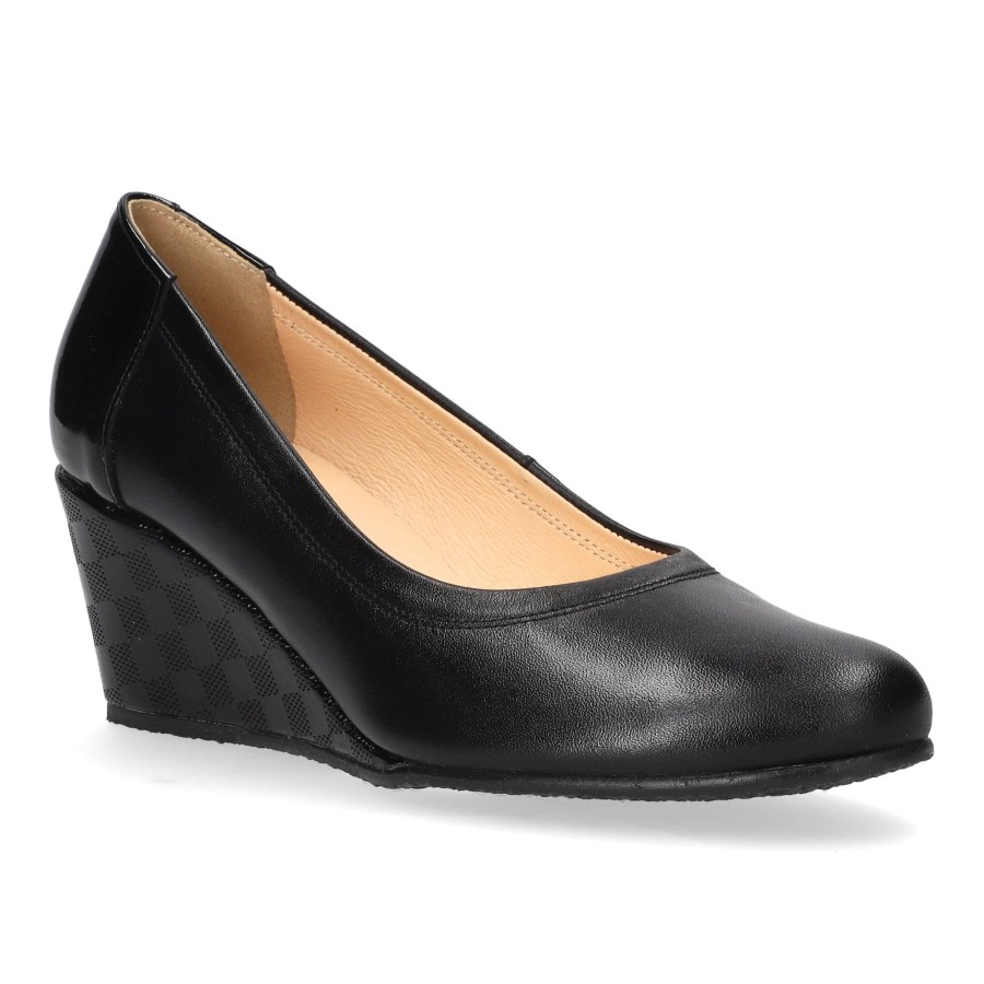 Shoes And Trainers | Bioeco Bioeco 5899Black Soft Leather Wide Fitting Wedge Court Shoe