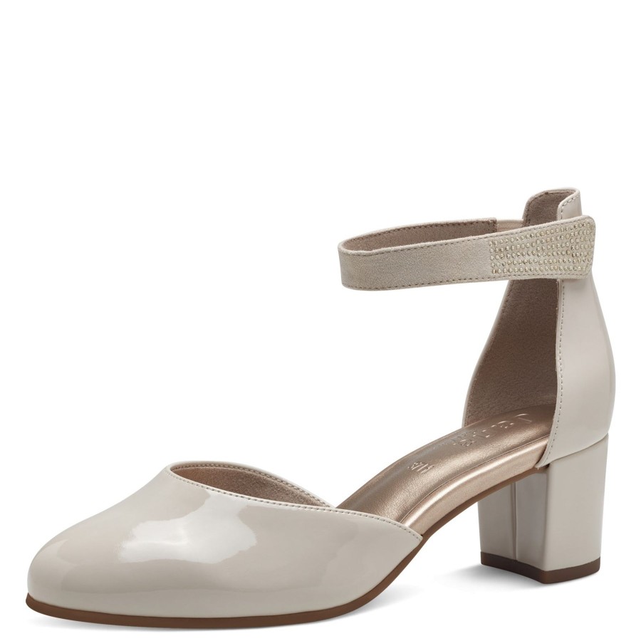 Ladies Styles | Jana Jana 24476 Beige Patblock Heel Bar Shoe 24476-409