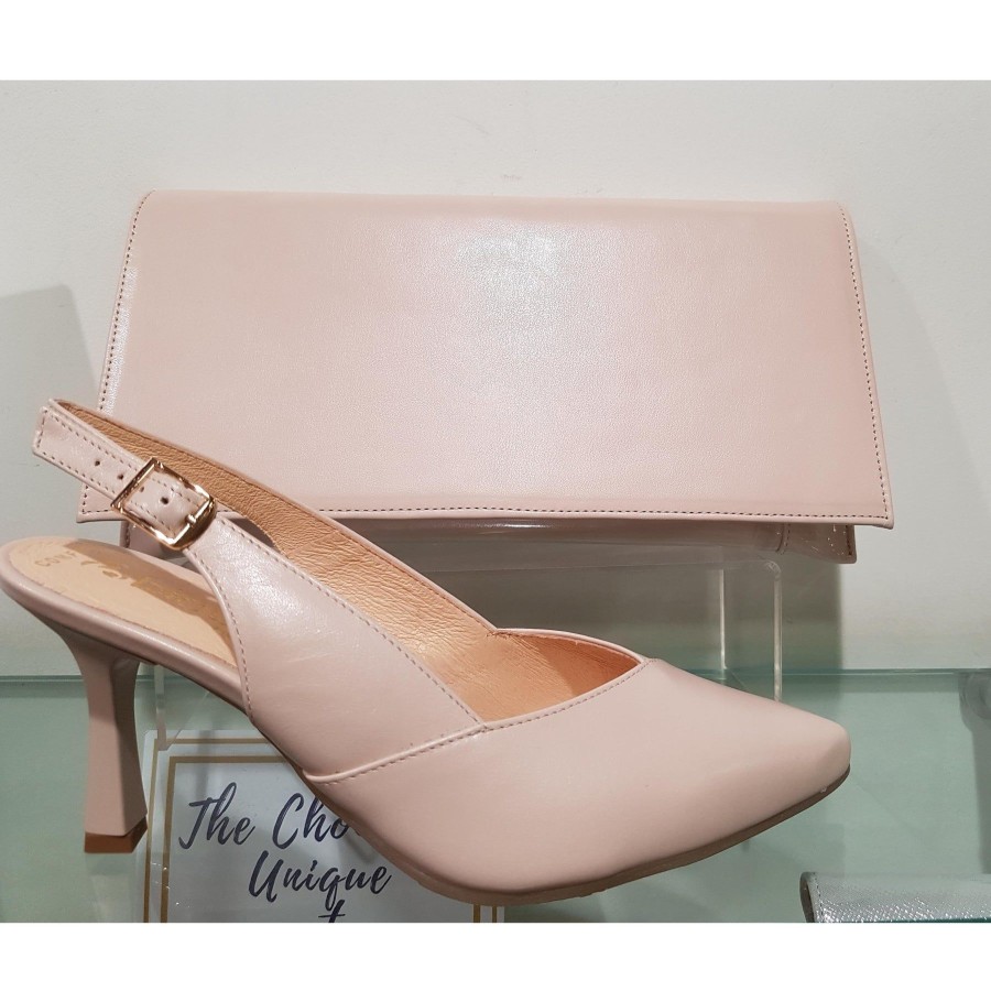 Wedding And Party Wear | Bioeco Bioeco 4009 Beige Leather Closed Toe Slingback Occasion Shoe Matching Bags Available 4009-1777