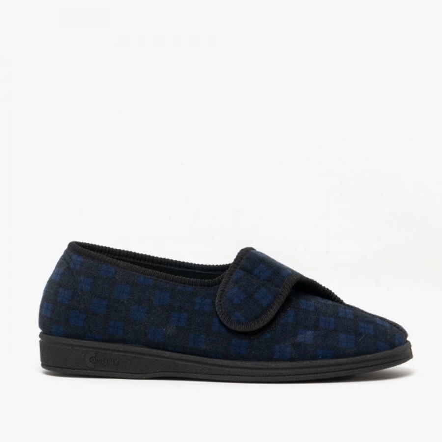 Men'S Slippers | Marlows Comfylux Paul Navy Touch Fastening Mens Slipper