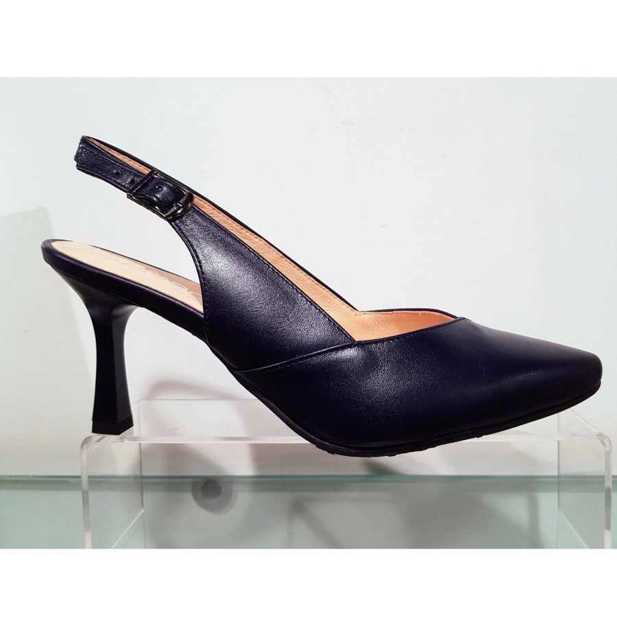 Bioeco Shoes And Matching Bags | Bioeco Bioeco 4009 Navy Leather Closed Toe Slingback Occasion Shoe Matching Bags Available 4009-1570