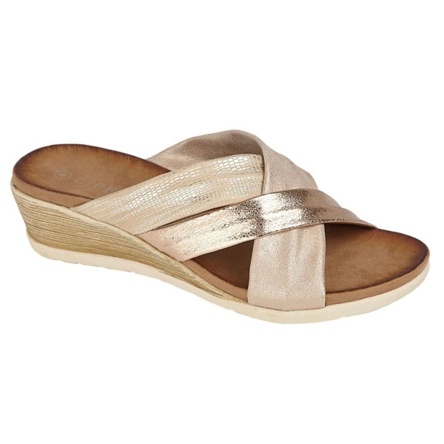 Sandals And Toe-Posts | Marlows Cipriata Sandal Anella Champagne L680 Cross Strap Mule Style