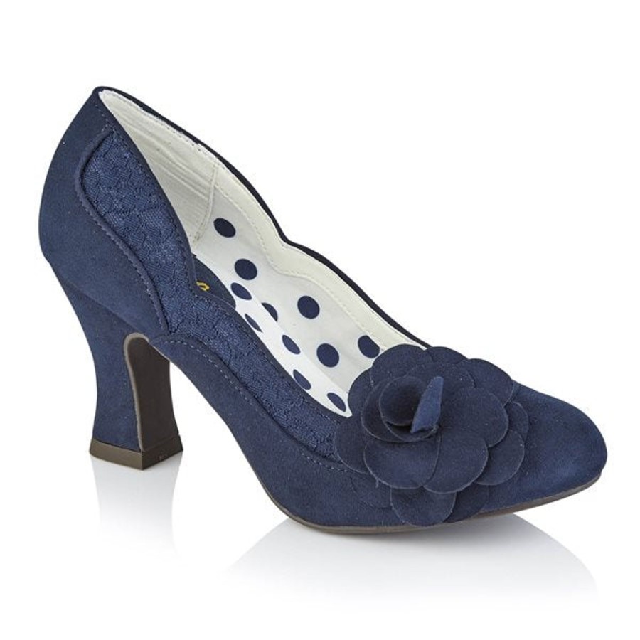 Ruby Shoo | Ruby Ruby Shoo Court Shoe Chrissie Navy With Lace And Flower Trim