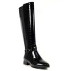 Long Boots And Riding Boots | Lunar Lunar Long Riding Boot With Zip And Elasticated Back Reed Black Pat Glc811 Bk