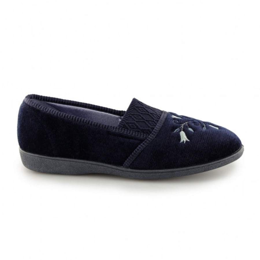 Ladies Slippers | Marlows Ladies Slipper By Sleepers Inez In Navy Ls792C